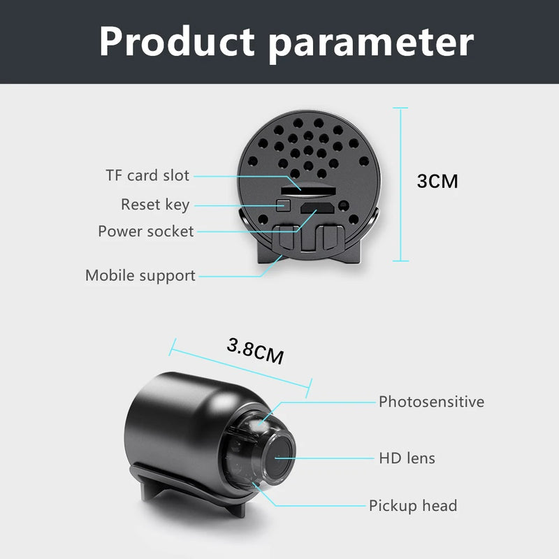 Câmera Mini 1080P HD Sem Fio WiFi para Monitoramento de Bebê, Segurança Interna, Vigilância com Visão Noturna, Gravador de Vídeo e Áudio