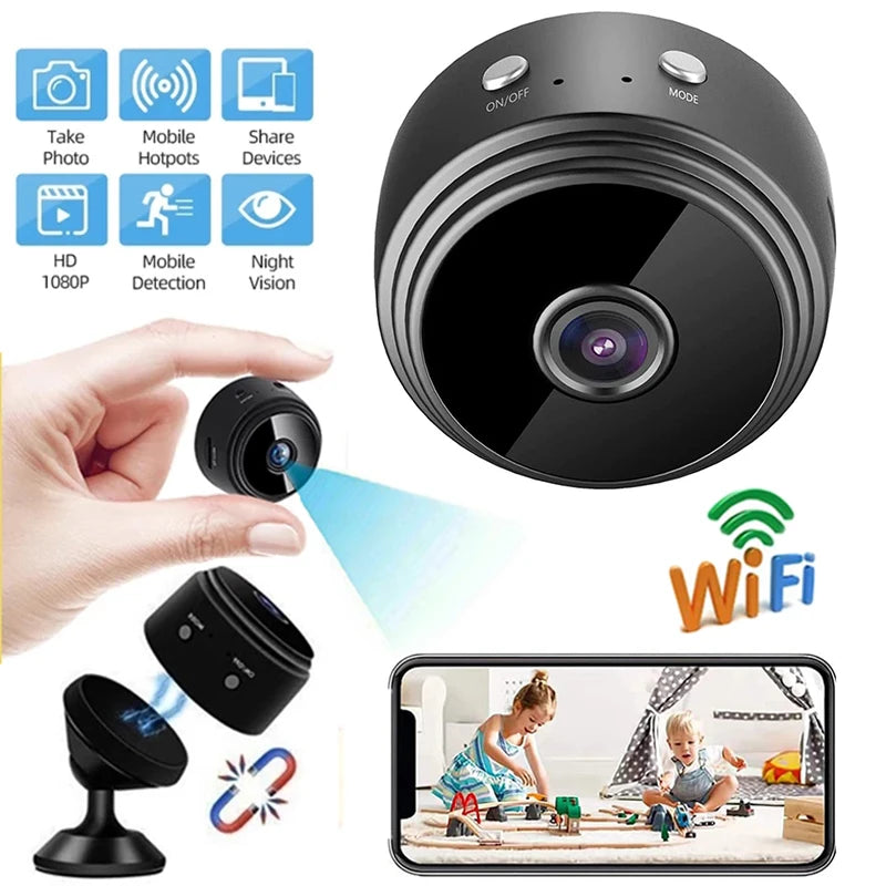 Câmera Mini 1080P HD Sem Fio WiFi para Monitoramento de Bebê, Segurança Interna, Vigilância com Visão Noturna, Gravador de Vídeo e Áudio