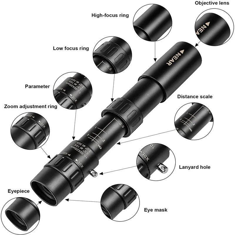 Telescópio Monocular de Zoom 10-300x40 HD